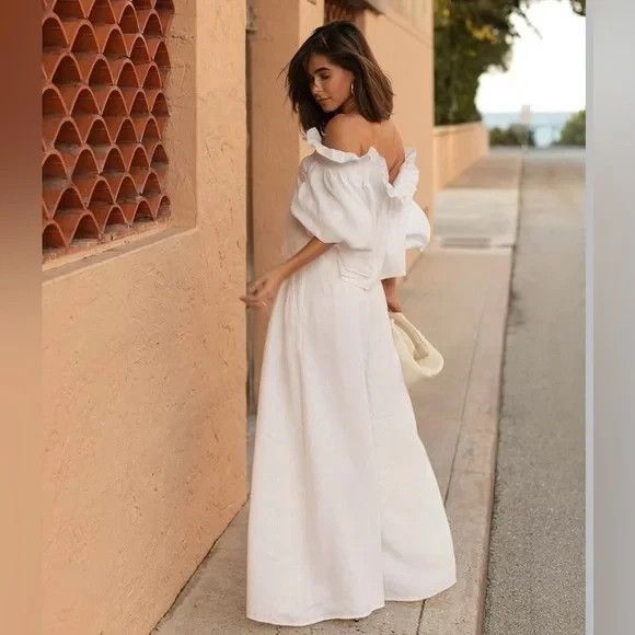 Banana Republic Lina Linen High Rise Pants Super Wide Flood Legs White - Picture 6 of 16